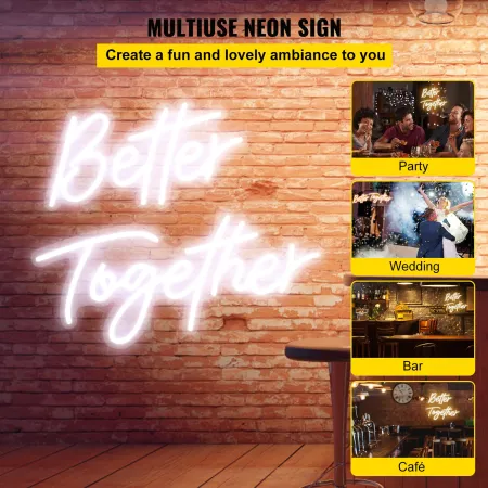 Neon Sign, 24" x 10" + 17" x 9" Better Together, Adjustable Brightness White Neon Lights Signs with Dimmer Switch and 12V Power 