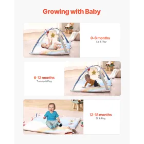 Baby Play Gym Mat Tummy Time Activity Mat med 6 Sensory Toy