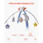 Baby Play Gym Mat, Tummy Time Mat with 6 Sensory Toys, Baby Activity Mat with Light-up Musical Rocket Toy for 0-18 Month Newborn