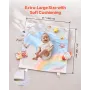 Baby Play Gym Mat, Tummy Time Mat with 6 Sensory Toys, Baby Activity Mat with Light-up Musical Rocket Toy for 0-18 Month Newborn