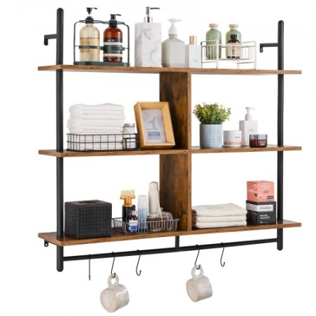 Industrial Pipe Shelf 3 Tier 41.5x9.84in Wall-Mount for Kitchen Bedroom