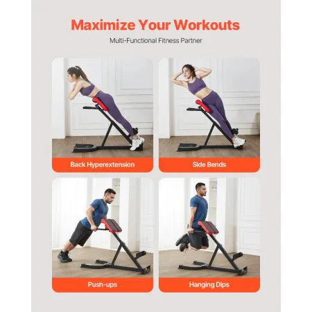 Roman Chair Hyperextension Bench, 300 lbs Adjustable Extension Machine, Multi-Function Exercise Equipment for Glute, Hamstring, 