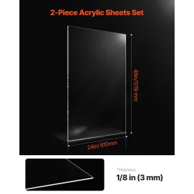 2-Pack Plexiglass Acrylic Sheets 24 x 48 In Plastic Sheets 1/8 In Thick