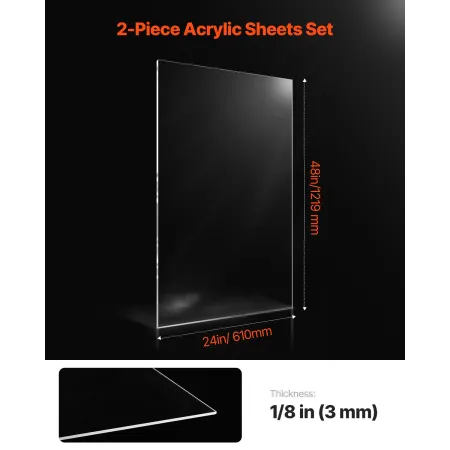Plexiglass Acrylic Sheets, 2-Pack Plastic Sheet, 24 x 48 Inch 1/8 Inch Thick Clear Plastic Cast Transparent Glass for Crafting P