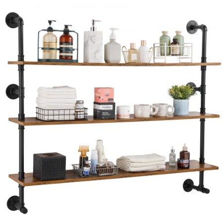 Industrial Pipe Shelf 3 Tier 48x9.84in Wall-Mount for Kitchen Bedroom
