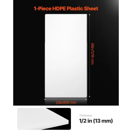 HDPE Plastic Sheet Board, 1 Pack High Density Polyethylene Sheet Plastic Panel, 24 x 48 Inch 1/2 Inch Thick Customizable Plastic