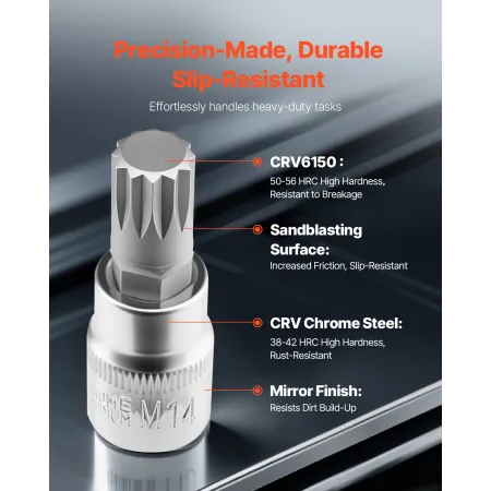 Iple Square Spline Bit Socket Set 10-delt M4-M18 CR-V