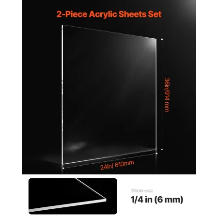 2-pack plexiglass akrylplader 24 x 36 tommer plastikplader 1/4