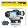 Automatic Optical Level, 26X, 40 mm Aperture Auto Level Kit with Magnetic Dampened Compensator and Transport Lock, Height Distan