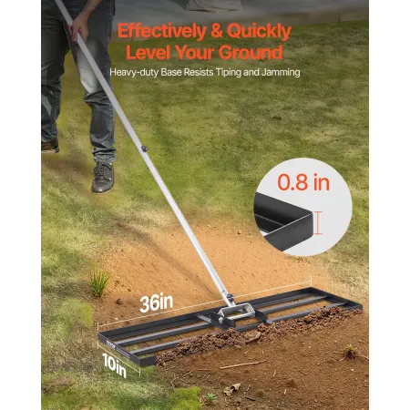 Lawn Leveling Rake, Lawn Leveler with 83.9 in Handle, 36x10 in Ground Plate, Rust-Resistant Carbon Steel Soil Leveler, 3 Heights