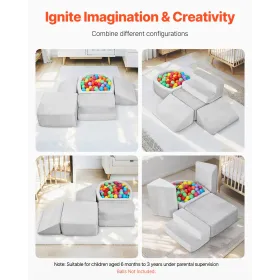 Klatring af legetøj, 5-pakning, skumsklatreblokke til småbørn 6 måneder til 3 år, med bold reden (bold ikke inkluderet),