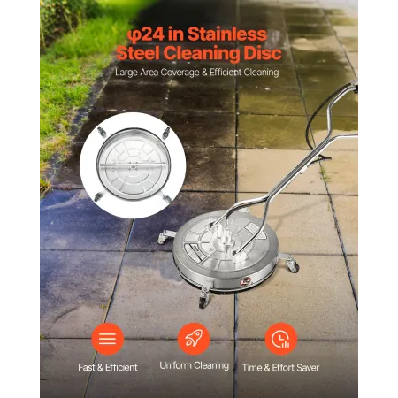 24" Pressure Washer Surface Cleaner, Stainless Steel Pressure Washer Attachments with 4 Wheels, 4000 Max PSI, 3/8 Quick Connecto