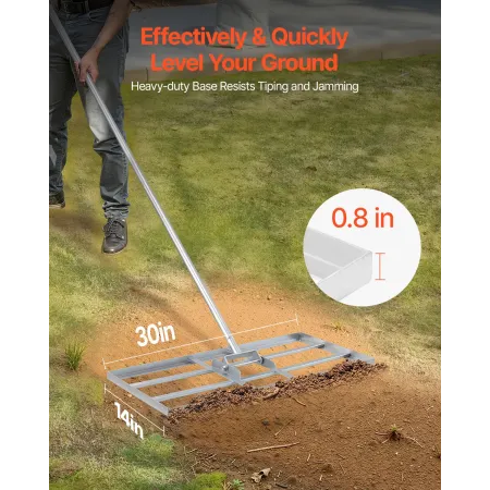 14x30in græsplæne nivellering rake 78 i justerbart håndtag til