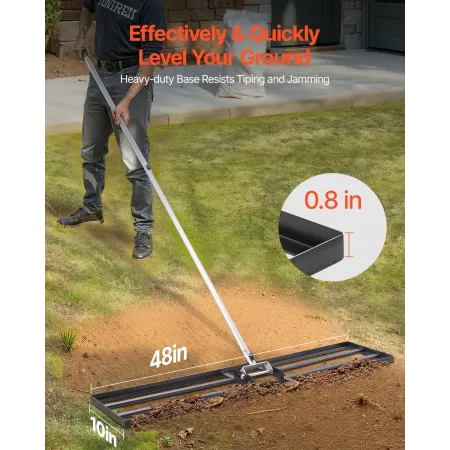 Lawn Leveling Rake, Lawn Leveler with 83.9 in Handle, 48x10 in Ground Plate, Rust-Resistant Carbon Steel Soil Leveler, 2 Heights