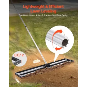 48x10in Lawn Leveling Rake with 83.9 in Adjustable Handle for Yard Garden