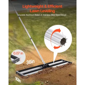 36x10in Lawn Leveling Rake with 83.9 in Adjustable Handle for Yard Garden