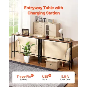 Narrow Console Sofa Table Couch Table 2 Pieces for Entryway & Living Room