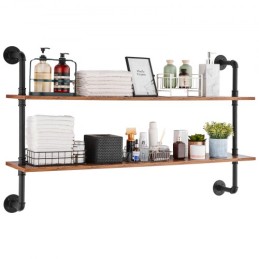 Industrial Pipe Shelf 2 Tier 48x 9.84in Wall-Mount for Kitchen Bedroom