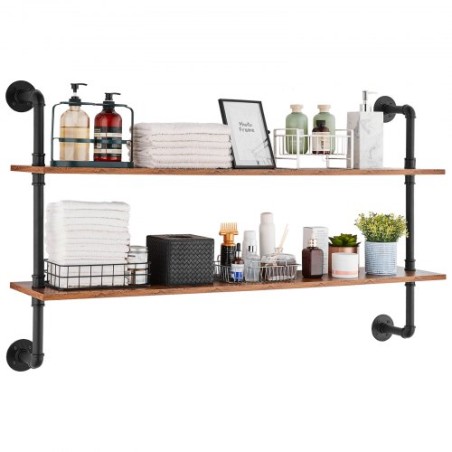 Industrial Pipe Shelf 2 Tier 48x 9.84in Wall-Mount for Kitchen Bedroom
