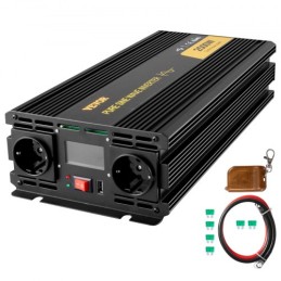 Pure Sine Wave Inverter 2500W Power Inverter DC 12V AC 230V, Car Inverter USB Port LCD Display Remote Controller, Safety