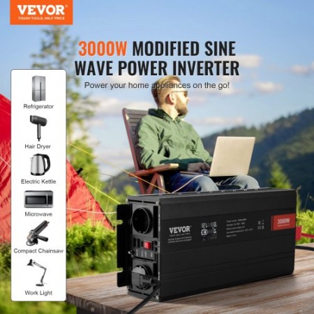 Modified Sine Wave Power Inverter 3000W DC12V to AC230V LCD Display CE FCC