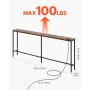 Narrow Console Sofa Table, 70.9” Behind Couch Table with Power Outlets, 1-Tier Long Entryway Table, Narrow Sofa Table with Metal