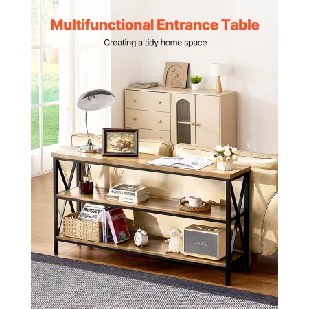 Narrow Console Sofa Table, 55.1 inches Behind Couch Table, 3-Tier Long Entryway Table and Skinny Hallway Table, Narrow Sofa Tabl