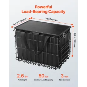 Rear Bike Basket, Folding Wire Bicycle Basket with Cargo Net, Removable Liner Bag & Waterproof Cover, Quick Release Design Bike 