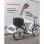 Rear Bike Basket, Folding Wire Bicycle Basket with Cargo Net, Removable Liner Bag & Waterproof Cover, Quick Release Design Bike 