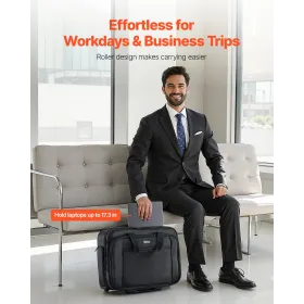 Rolling Laptop Bag 17.3 Inch Wheeled Computer Bag for Women & Men Black