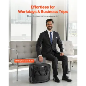 Rolling Laptop Bag 15.6 Inch Wheeled Computer Bag for Women & Men Black