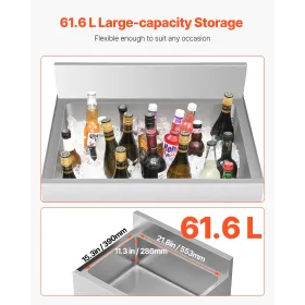 Commercial Ice Bin 61.6 L Underbar Ice Bin with Sliding Lid for Kitchens