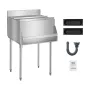 Commercial Ice Bin, 61.6 L Underbar Ice Bin, 24 x 24.2 x 37 in Stainless Steel Ice Chest with Sliding Lid, Bottle Holders, and A