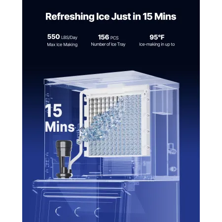 Commercial Ice Maker Machine, 550LBS/24H Ice Making Machine with 250LBS Large Storage Bin, Auto Self-Cleaning Ice Maker Machine 