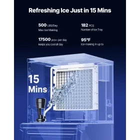 Commercial Ice Maker 500LBS/24H & 250LBS Storage Bin Auto Self-Cleaning