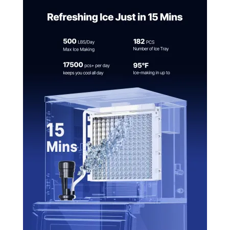 Commercial Ice Maker Machine, 500LBS/24H Ice Making Machine with 250LBS Large Storage Bin, Auto Self-Cleaning Ice Maker Machine 