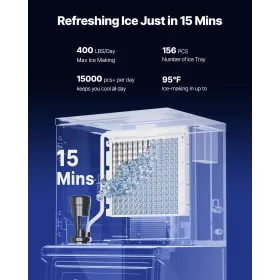 Commercial Ice Maker 400LBS/24H & 250LBS Storage Bin Auto Self-Cleaning