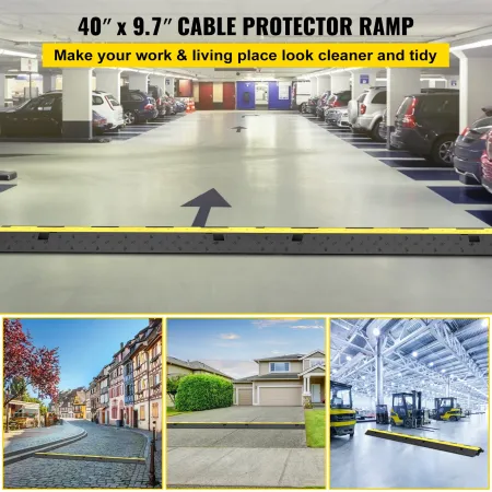 Cable Protector Ramp, 2 Packs 2 Channels Speed Bump Hump 101cmx24.5x5 cm, Rubber Modular Speed Bump Rated 4989.5 kg Load Capacit