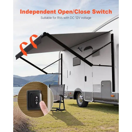 Motorized RV Awning Complete Kit, 20' Retractable Awning with Aluminum Alloy Frame, Outdoor Trailer Awning, Fit for Most RVs(Bla