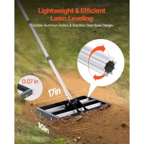 17x10in Lawn Leveling Rake with 63.4 in Adjustable Handle for Yard Garden