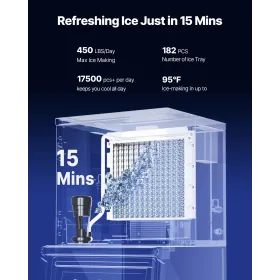 Commercial Ice Maker 450LBS/24H & 250LBS Storage Bin Auto Self-Cleaning