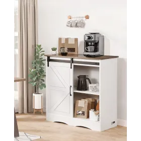Coffee Bar Cabinet 3-Tier Coffee Bar Table with Barn Doors Brown White