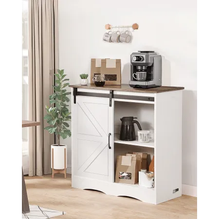 Coffee Bar Cabinet, 31.5 x 13.8 x 31.5 in Farmhouse Coffee Bar Cabinet with 3-Tier Storage, Coffee Bar Table with Barn Door, Far