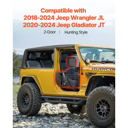 Jeep Tube Doors, 2-Door, Hunting Style Jeep Tubular Door with Heavy-Duty Hinges & OE Latch, Jeep Doors with Rear View Mirrors, F
