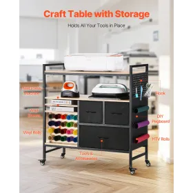g Craft Cart and Storage Table with 20 Vinyl Roll Holders 3 Drawers Black
