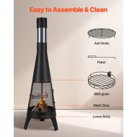 20 In Chiminea Outdoor Wood Burning Firepit with Grill Mesh & Chimney Coat