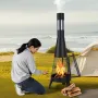 Chiminea, 20 Inch Outdoor Wood Burning Firepit, Conical Fireplace for BBQ & Warming, Outside Wooden Fire Pit with Grill Mesh, Ch