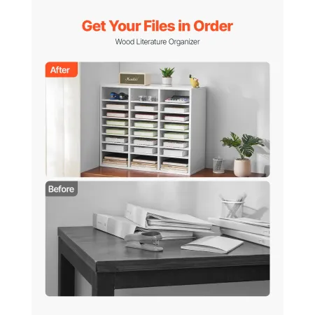 Literature Organizer, 24 Compartments Office Mailbox with Adjustable Shelves, Wooden Mailbox Sorter Medium Density Fiberboard Of
