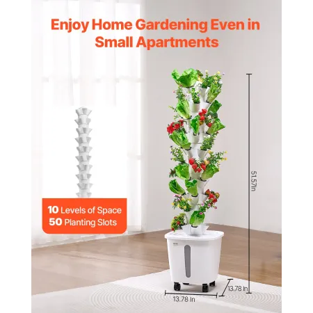 Hydroponic Growing System, 50 Pods Vertical 10 Tiers Hydroponic Tower, Rolling Hydronic Garden with Water Pump & Wheels, Indoor 