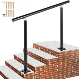 Handrail Outdoor Stairs, 4ft, 34 Inch Outdoor Handrail Black Outdoor Stair Railing Adjustable from 0 to 60 Degrees Handrail for